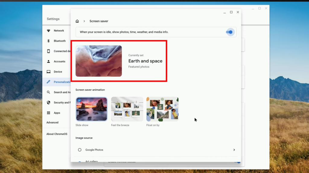 Chromebooks changing wallpaper and screensaver settings 1 38 screenshot