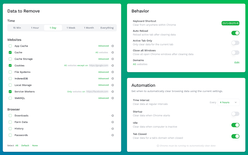 Clear cache extension