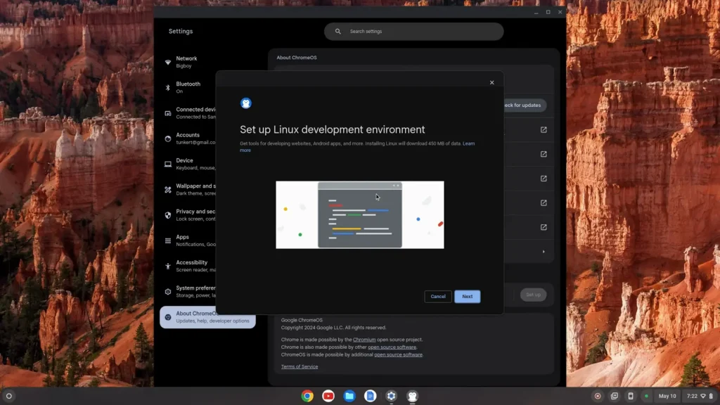 Setting up linux environment on chromebook